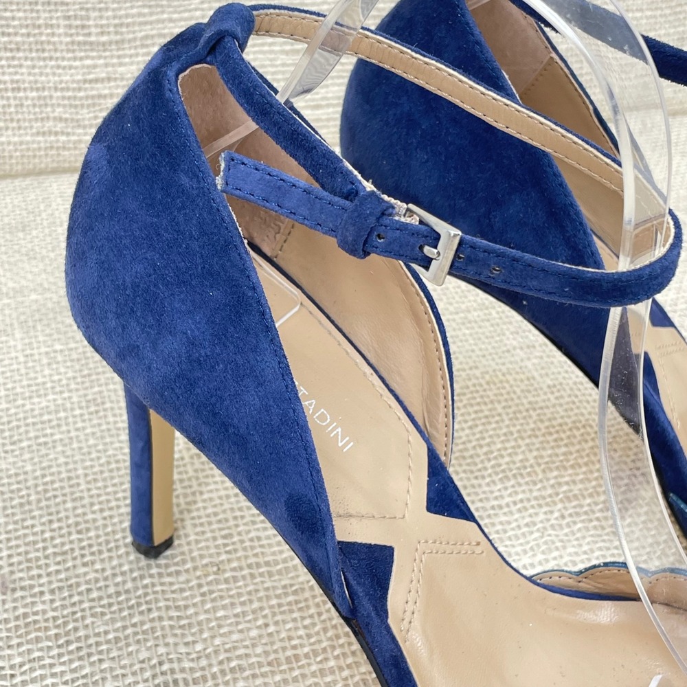 Adrienne Vittadini Blue Suede Scalloped Ankle Strap Heels AV-NENI Womens 10M - Picture 10 of 13